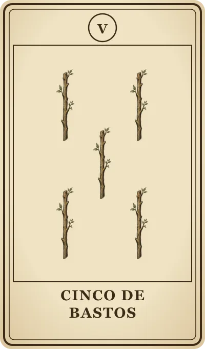Carta del tarot Cinco de Bastos