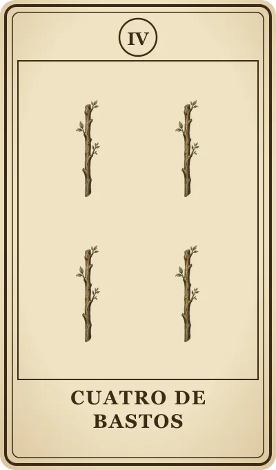 Carta del tarot Cuatro de Bastos