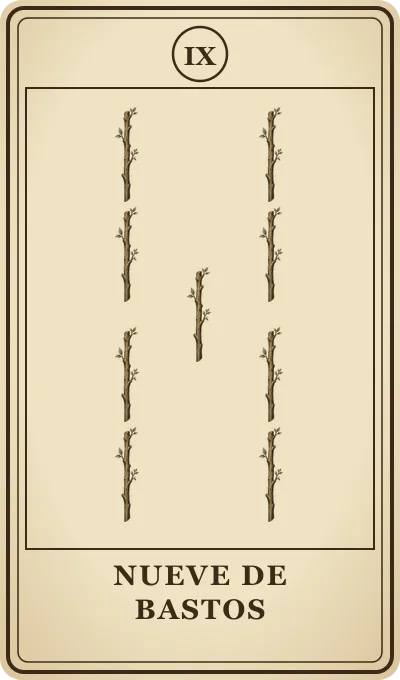 Carta del tarot Nueve de Bastos