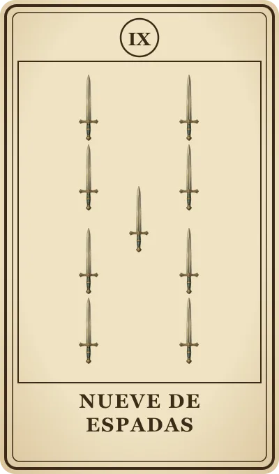 Carta del tarot Nueve de Espadas