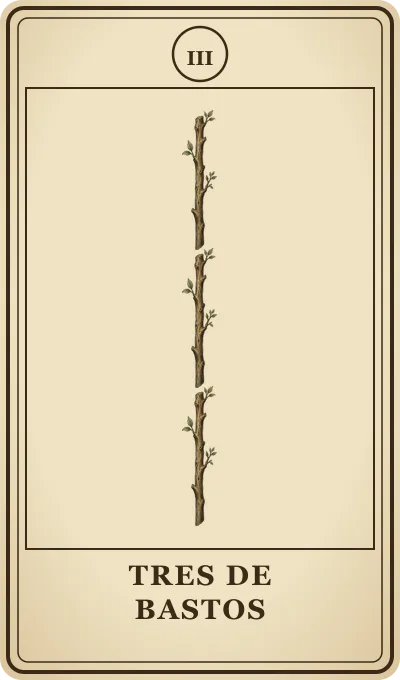 Carta del tarot Tres de Bastos